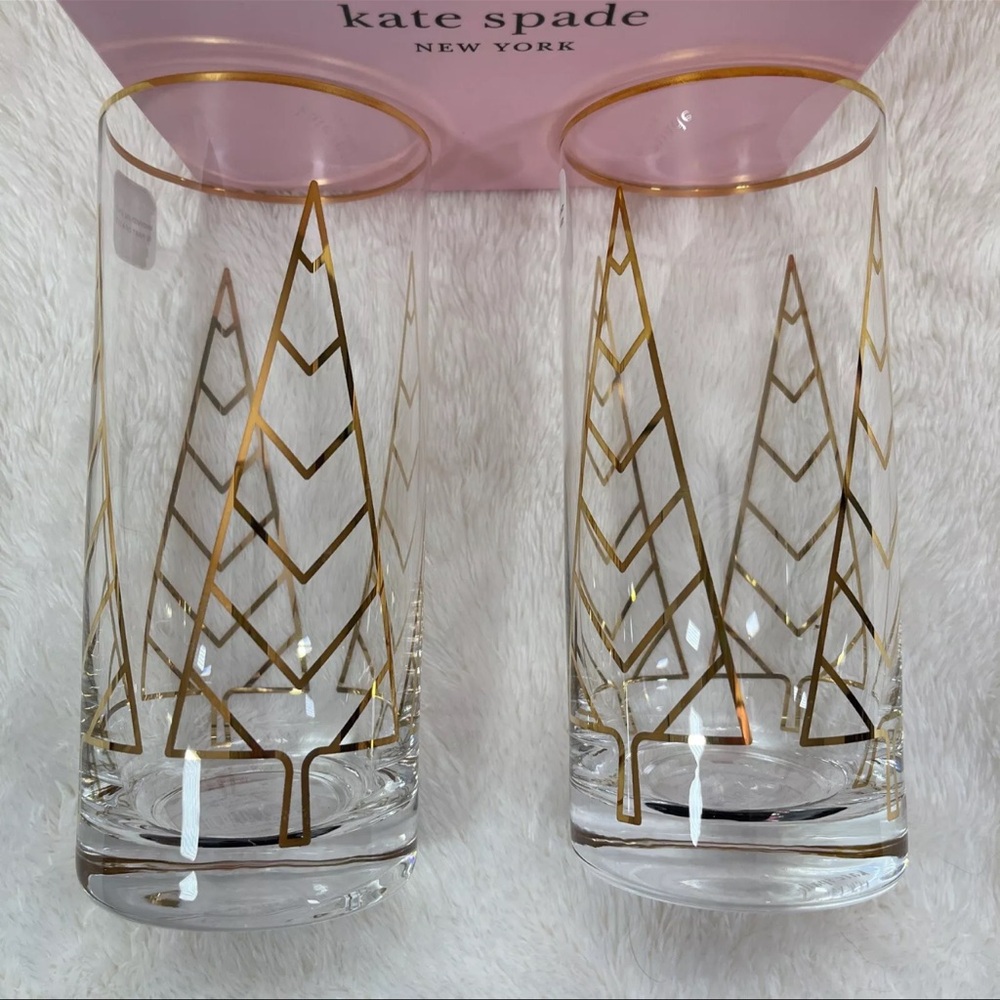 Kate Spade X Lenox Cocktail Glasses 2 16oz Spruce Way Highball New York NIB - Picture 5 of 11